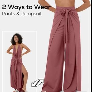 High-waisted lace up split hem palazzo pants or jumpsuit